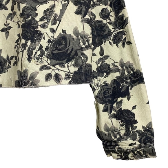 L'Agence Janice Black Rose Floral Print Cropped Denim Jean Trucker Jacket Small - Picture 7 of 16